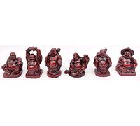 JapanBargain, Set of 6 Mini Laughing Buddha Statues, 2-Inch Rosewood Color Lucky Buddha Figurines for Feng Shui, Wealth, Happiness, and Home Decor