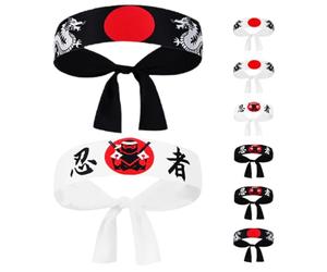 Japanese 8pcs Headband Bushido Hairband for Karate Sports Cooking | Polyester, Versatile Use for Anime Conventions and Kitchen, Hachimaki Bandana Style, Japanese Decorations Party