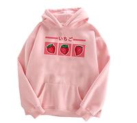 Japanese Aesthetic Kawaii Hoodies Pullover Sweatshirts for Women Girls Cute Strawberry Milk Print Casual Jumper Tops