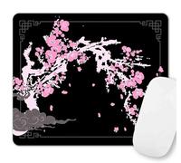 Japanese Aesthetic Mouse Pad, Pink Cherry Blossom Mousepad, Black Cute Small Mouse Mat for Work, Game, Office, Home, Computer Accessories - Japan Sakura Flowers Art, 9.4"x7.9"