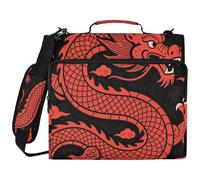 Japanese Aesthetic Red Dragon 1.5 Inch 3 Ringing Organizer Binder with Handle and Removable Shoulder Strap Laege Capacity Documents Files Storage Bag for School
