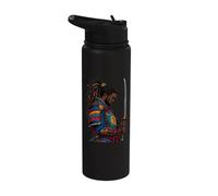 Japanese African American Samurai Katana Black Anime Warrior Stainless Steel Insulated Water Bottle