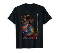 Japanese African American Samurai Katana Black Anime Warrior Value Graphic T-Shirt