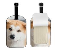 Japanese Akita Dog Pattern,Luggage Tags Pu Leather Name Tag Travel Suitcase Identifier ID Tags Durable Baggage Label 2 pcs