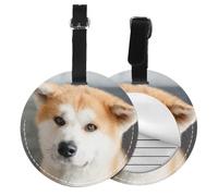 Japanese Akita Dog Pattern,Luggage Tags Pu Leather Name Tag Travel Suitcase Identifier ID Tags Durable Baggage Label 2 pcs