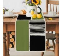 Japanese And Wind Black Green Stripes Table Runner 72 Inches Long, Geometric Art Washable Table Runners Heat-Insulation Kitchen Dining Table Decorations for Home Party Decor 13x72in