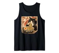 Japanese Anime Cat Eating Ramen Noodles Funny Kawaii Cat Tank Top
