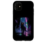 Japanese Anime Cat in Rainy Futuristic City at Night Case for iPhone 11