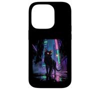 Japanese Anime Cat in Rainy Futuristic City at Night Case for iPhone 14 Pro