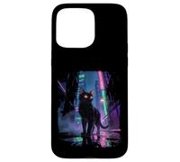 Japanese Anime Cat in Rainy Futuristic City at Night Case for iPhone 15 Pro Max