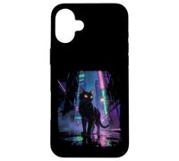 Japanese Anime Cat in Rainy Futuristic City at Night Case for iPhone 16 Plus