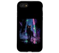 Japanese Anime Cat in Rainy Futuristic City at Night Case for iPhone SE (2020) / 7/8
