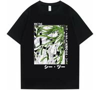 Japanese Anime Code Geass Print T Shirt Unisex Fashion Hip Hop Tshirt Short Sleeve Summer Men Loose Cotton Tees Size L Black