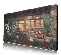 Japanese Anime desk & mat Kawaii Cat Cute Green Plants Large Gaming Mouse Pad XXL Mousepad Extended Big Keyboard Mat Desk Decor 31.5''x15.7''