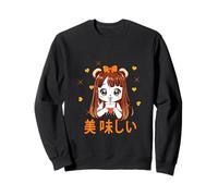Japanese Anime Panda teens Kawaii Boba Tea hearts orange Sweatshirt