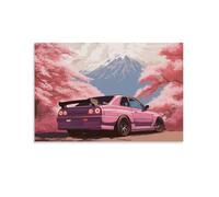 Japanese Anime Pink Jdm Car R34 Cherry Blossom Posters Room Decor Aesthetic Canvas Wall Art for Living Room Bedroom Prints Paintings Pictures Wall Decor Framed Unframed 24x36inch(60x90cm)