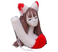 Japanese Anime Plush Faux Kitten Wolf Ears Headband Tail Set Contrast Color Animal Cosplay Costume Accessories Christmas Halloween Party Props Faux Kitten Ears Headband