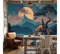 Japanese Architectural Landscape Wallpaper Mural Lakes Forests Photo Wallpaper Nature 3D Wall Mural 450X315Cm Deep Blue Art Print Decoration Poster Picture For Living Room Bedroom Tv Backdrop