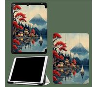 Japanese Architecture Case for iPad 10th Generation Case 2022 with Pencil Holder,Slim Trifold Stand Cover for iPad 10th Gen 10.9 inch,Auto Wake/Sleep Smart Shell Red Tree Wooden House