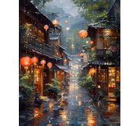 Japanese Architecture Diamond Art Kits Adults, Diamond Painting Street Crystal Art Kits for Adults Kids DIY 5D Round Full Drill Gem Art Paintings Crafts Picture for Home Decor 20x30cm/8x12 In z-2594