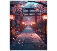 Japanese Architecture Paint by Numbers for Adults Cherry Blossoms Canvas for Painting by Numbers for Adults 16x12 in, Paintings Canvas Wall Art Supplies with Acrylic Paint Set Brush, Gifts 8YH-5364