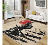 Japanese Area Rugs for Living Room 80x150 - Japan Samurai Traditional Rug for Bedroom, Red Sun Warrior Non Slip Washable Short Pile Carpet, Japanese Room Decor
