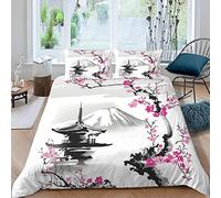 Japanese Art Bedding Sets Double Size Soft Microfiber Personalised Bedding Natural Scenery Art 3D Double Bed 3 Pieces Small Double Duvet Cover with Zipper Quilt Cover Anti-Allergic