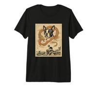 Japanese Art Boston Terrier Retro Great Wave Boston Terrier Premium T-Shirt