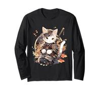 Japanese Art Cat Ninja Ukiyo-e Anime Style Samurai Cat Long Sleeve T-Shirt