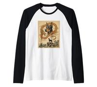 Japanese Art Doberman Dragon Retro Great Wave Vintage Dog Raglan Baseball Tee