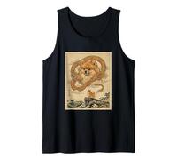 Japanese Art Pomeranian Dragon Retro Great Wave Vintage Dog Tank Top