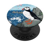 Japanese Art Puffin Kyosai Vintage Japan Artwork PopSockets Adhesive PopGrip