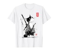 Japanese Art Ramen Cat Ninja Ukiyo-e Anime Style Samurai Cat T-Shirt
