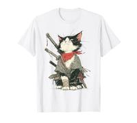 Japanese Art Ramen Cat Ninja Ukiyo-e Anime Style Samurai Cat T-Shirt
