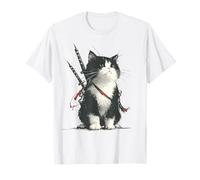 Japanese Art Ramen Cat Ninja Ukiyo-e Anime Style Samurai Cat T-Shirt