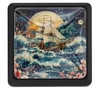 Japanese Art Ship Floral Painted 3 Pack Modern Drawer Pulls Handles, ABS & Glass Cabinet Knobs for Kitchen Bathroom Furniture