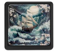 Japanese Art Ship Floral Wave 3 Pack Modern Drawer Pulls Handles, ABS & Glass Cabinet Knobs for Kitchen Bathroom Furniture