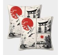 Japanese Art-traditional Ink Style Pillow Covers 2 Pack Cozy Pillowcase Cushion Covers with Zipper Decorative Sofa for Living Room Bedroom 40x40cm