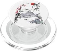 Japanese Art Tree Red Moon With Birds Flying in Background PopSockets PopGrip for MagSafe