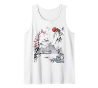 Japanese Art Tree Red Moon With Birds Flying in Background Tank Top