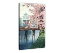 Japanese Art, Woodblock Art Prints, Temple Cherry Blossoms Ito Yuhan FINE ART PRINT, Blooming Trees Canvas Poster Bedroom Decor Sports Landscape Office Room Decor Gift Frame-style 16x24inch(40x60cm)