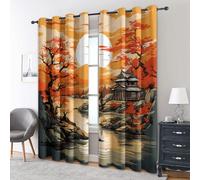 Japanese Asian Curtains Blackout, 46x54 Inch 2 Panels - Oriental Landscape Pattern Black Out Curtains, Home Decor, 54 Drop Eyelet Window Drapes for Bedroom, Living Room KA226