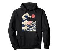 Japanese Axolotl Surf Kanagawa Wave Retro Anime Art Pullover Hoodie
