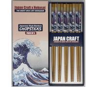 Japanese Bamboo Chopsticks - The Great Wave Design by Katsushika Hokusai - Reusable Natural Bamboo Chopsticks for Sushi, Ramen & Asian Food - Lightweight, Eco Friendly, Food Safe - Set of 5 Pairs