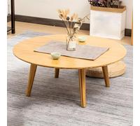 Japanese Bamboo Coffee Table Round Scandinavian Design Natural Color 4 Legs Low Seating Style Small Wooden Center Table Ideal for Learning and Relaxation (80 cm)