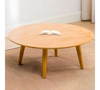 Japanese Bamboo Coffee Table Round Scandinavian Style Natural Color 4 Legs Low Design with Wooden Small Center Table for Learning and Sitting (80 cm)