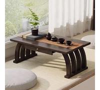 Japanese Bamboo Coffee Table with Drawer Low Sitting Table for Living Room & Bedroom Versatile Nightstand Modern Design (60x37x31cm/23.6x14.5x12.2'')