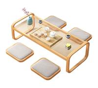 Japanese Bamboo Floor Table 39.3in Modern Low Coffee Table Tempered Glass Top Stylish Accent Table for Sitting on the Floor Ideal for Tea or Snack Time