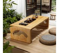 Japanese Bamboo Folding Coffee Table Solid Wood Low Table for Living Room Tea Table with Smooth Edges Small Wooden Dining Table (23.6x15.7x11.8'')
