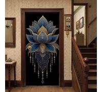 Japanese Bamboo Interior Door Covers 95x210 cm, Easy Install Zen Candle Door Stickers, Anti-Scratch Minimalist Stone Doors Mural for Bedroom Wardrobe Fridge Wrap